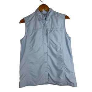 LL‎ Bean Women's M Vented Button Up Light Blue Hiking Fishing Tank Shirt Nylon